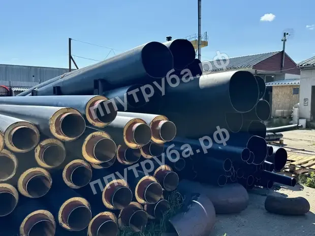 Трубы ППУ-ПЭ разных диаметров на складе